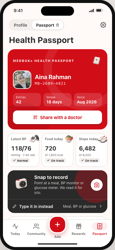 The real MedBuk+ Health Passport, with your health information in one overview